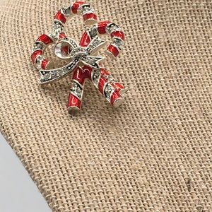 MONET BROOCH PEPPERMINT CANES CLEAR CRYSTALS